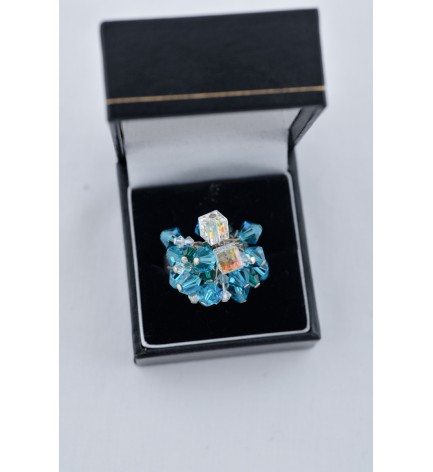 Adzo Designs cocktail ring with a medley of turquoise and clear Swarovski crystal stones. Size large 